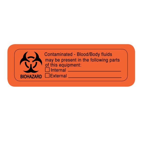 Label, Biohazard Contaminated Blood/Body Fluids 1" x 3"